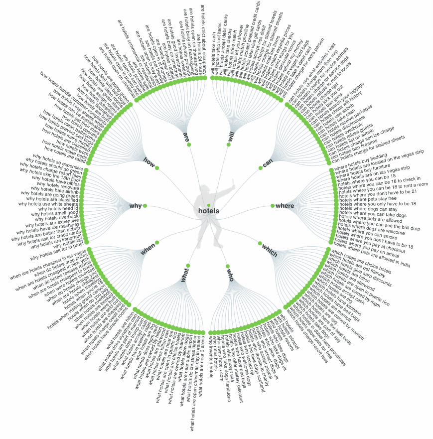 Answer the Public 'hotel' query visualization