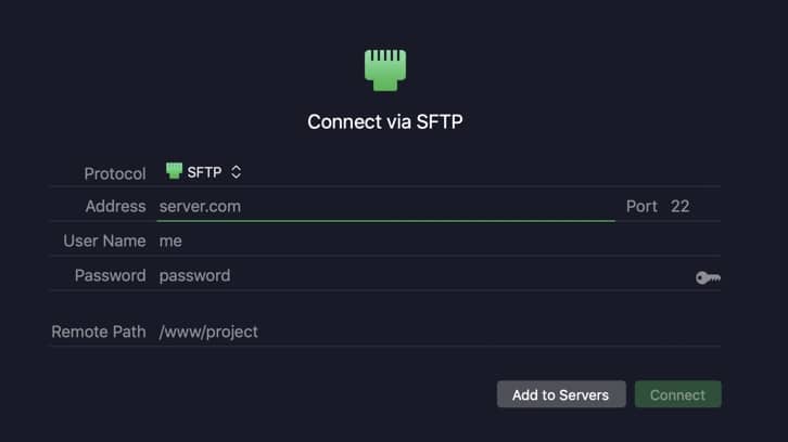 Screengrab showing an encrypted and secure connection using secure file transfer protocol (SFTP).