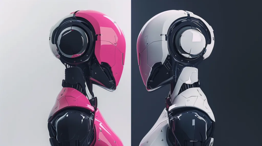 Two robots facing each other to represent synthetic users.