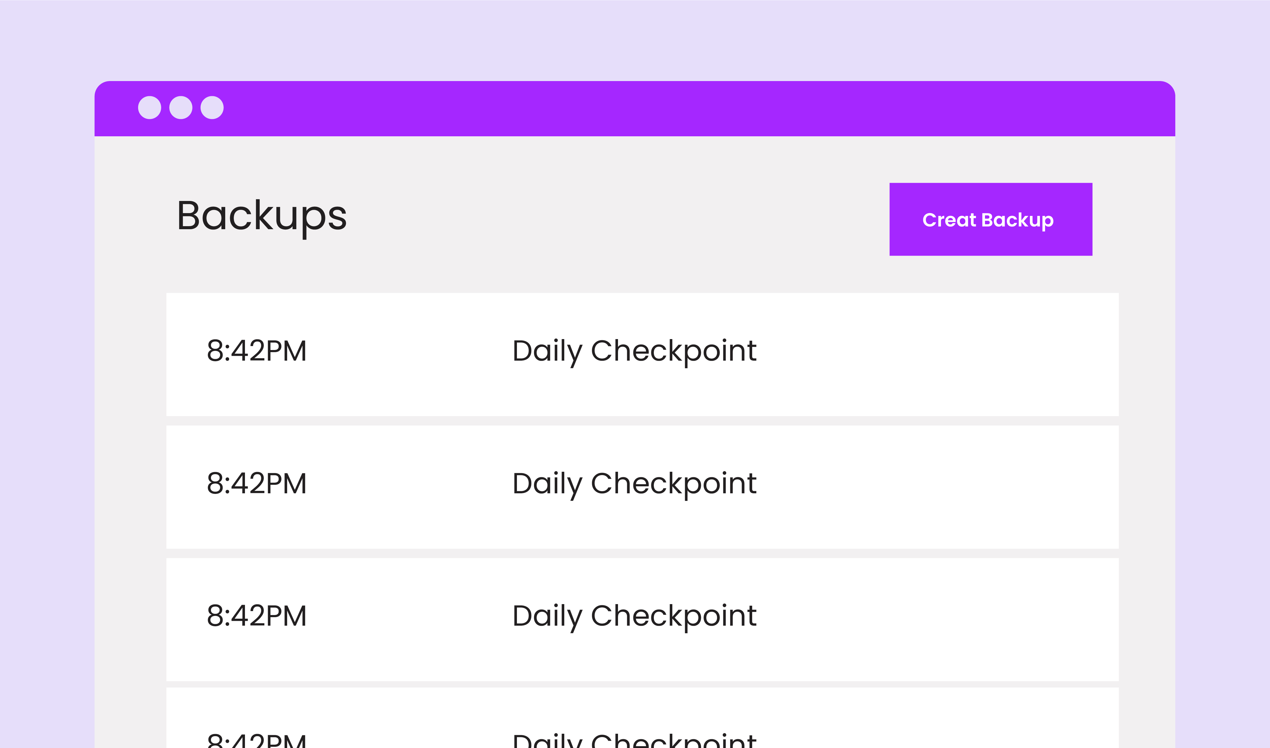 Illustration of a website wireframe that shows a list of checkpoints every day, showing reliable backup procedures.