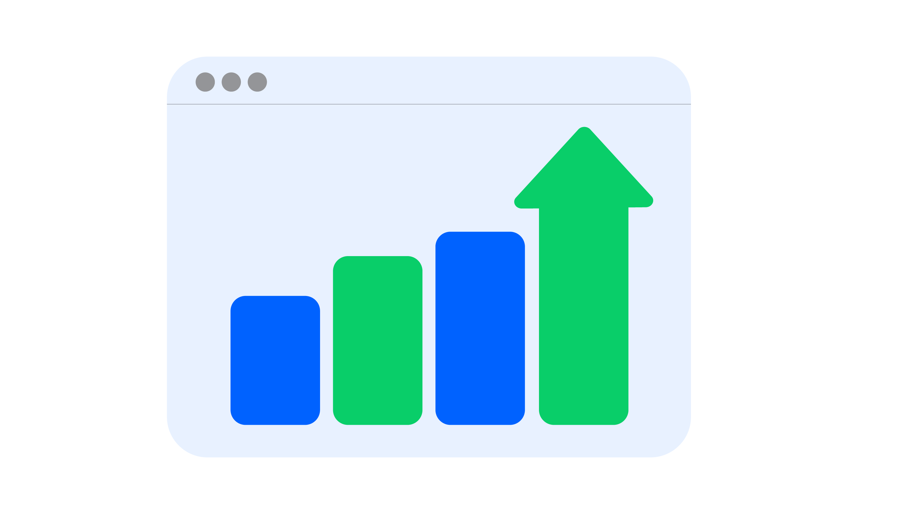 Illustration of a climbing bar chart with an up arrow as the last bar.