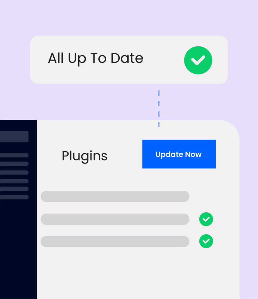 Dashboard illustration of a WordPress dashboard showing all updates are current.