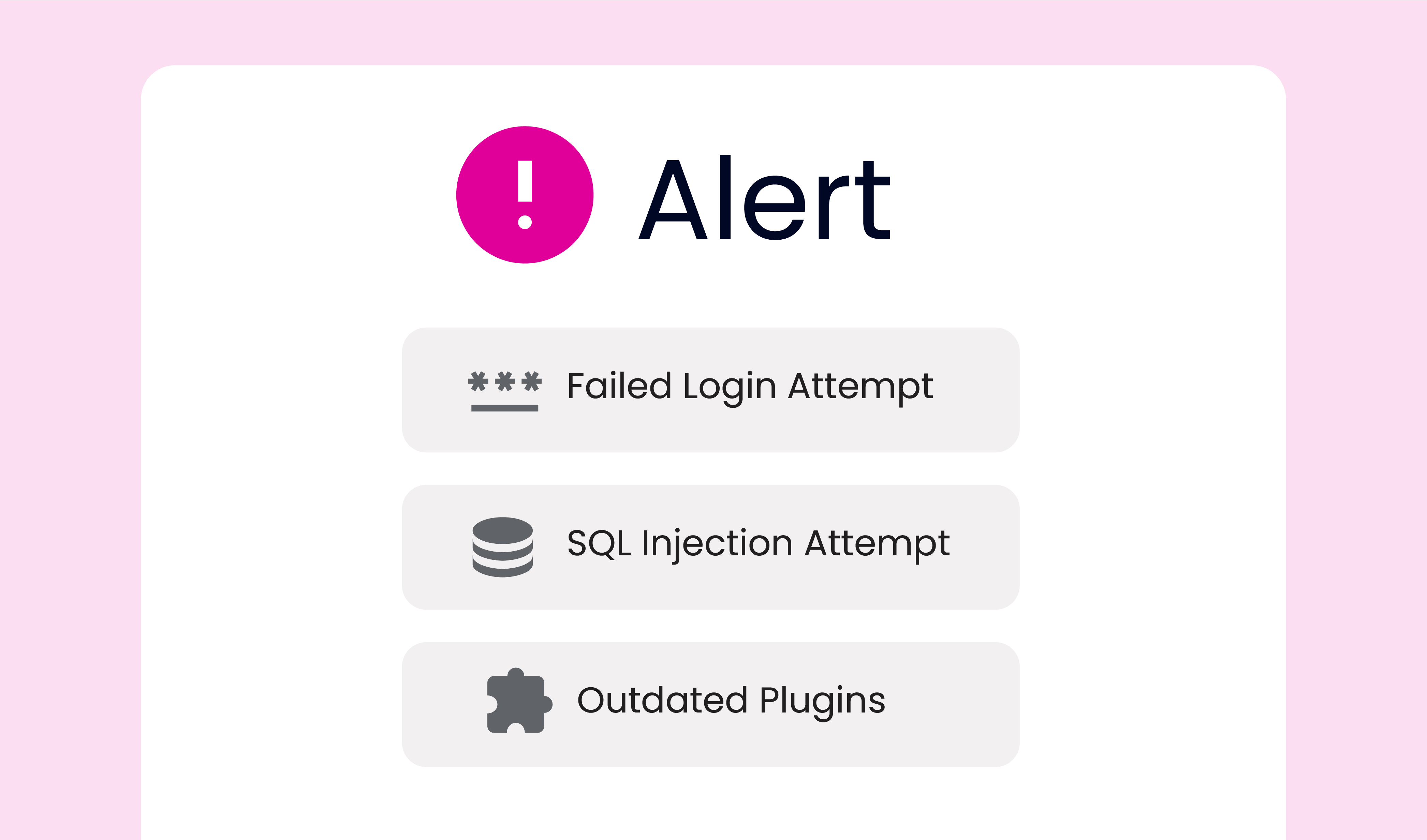 Illustration with 3 alerts related to WordPress security.