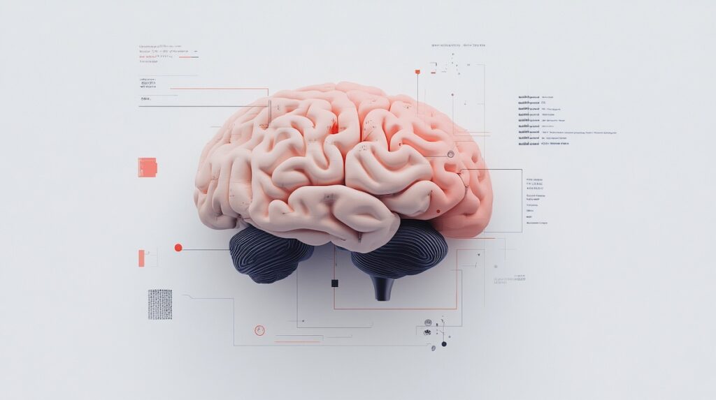 Side view of an illustration of a brain.