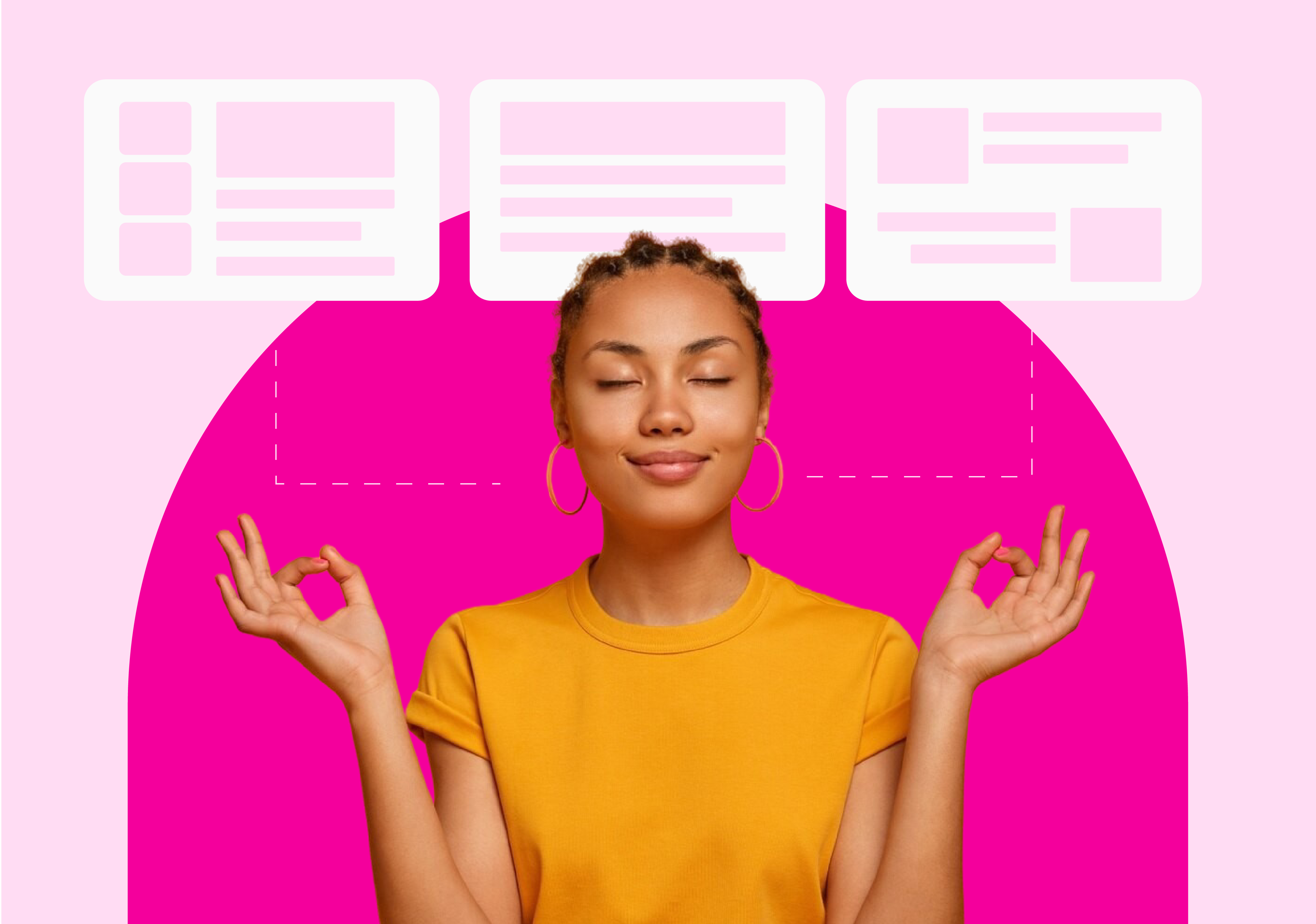 Woman feeling zen thanks to her rebuilt WordPress website.