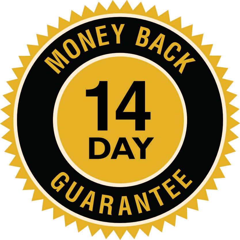 Badge that says "14 Day Money Back Guarantee"
